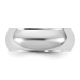 14K White Gold Edged Domed Fancy Solid 7mm Wedding Band With Polished Finish No Stone