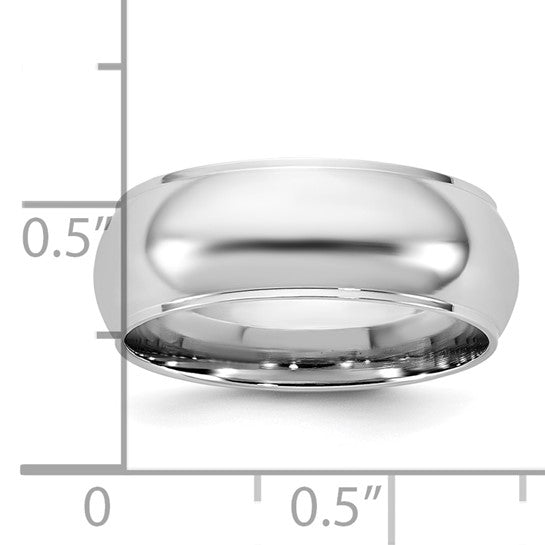 14K White Gold Edged Domed Fancy Solid 7mm Wedding Band With Polished Finish No Stone