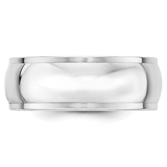 14K White Gold Edged Domed Wedding Band 8mm Wide Fancy Solid Unisex Ring