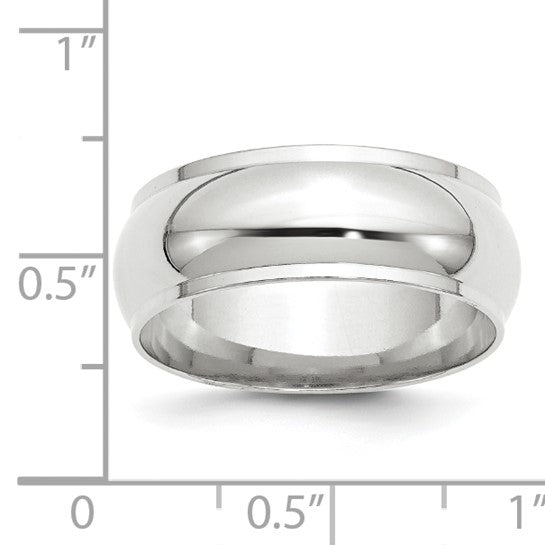 14K White Gold Edged Domed Wedding Band 8mm Wide Fancy Solid Unisex Ring