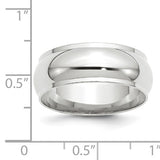 14K White Gold Edged Domed Wedding Band 8mm Wide Fancy Solid Unisex Ring