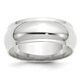 14K White Gold Edged Domed Wedding Band 8mm Wide Fancy Solid Unisex Ring