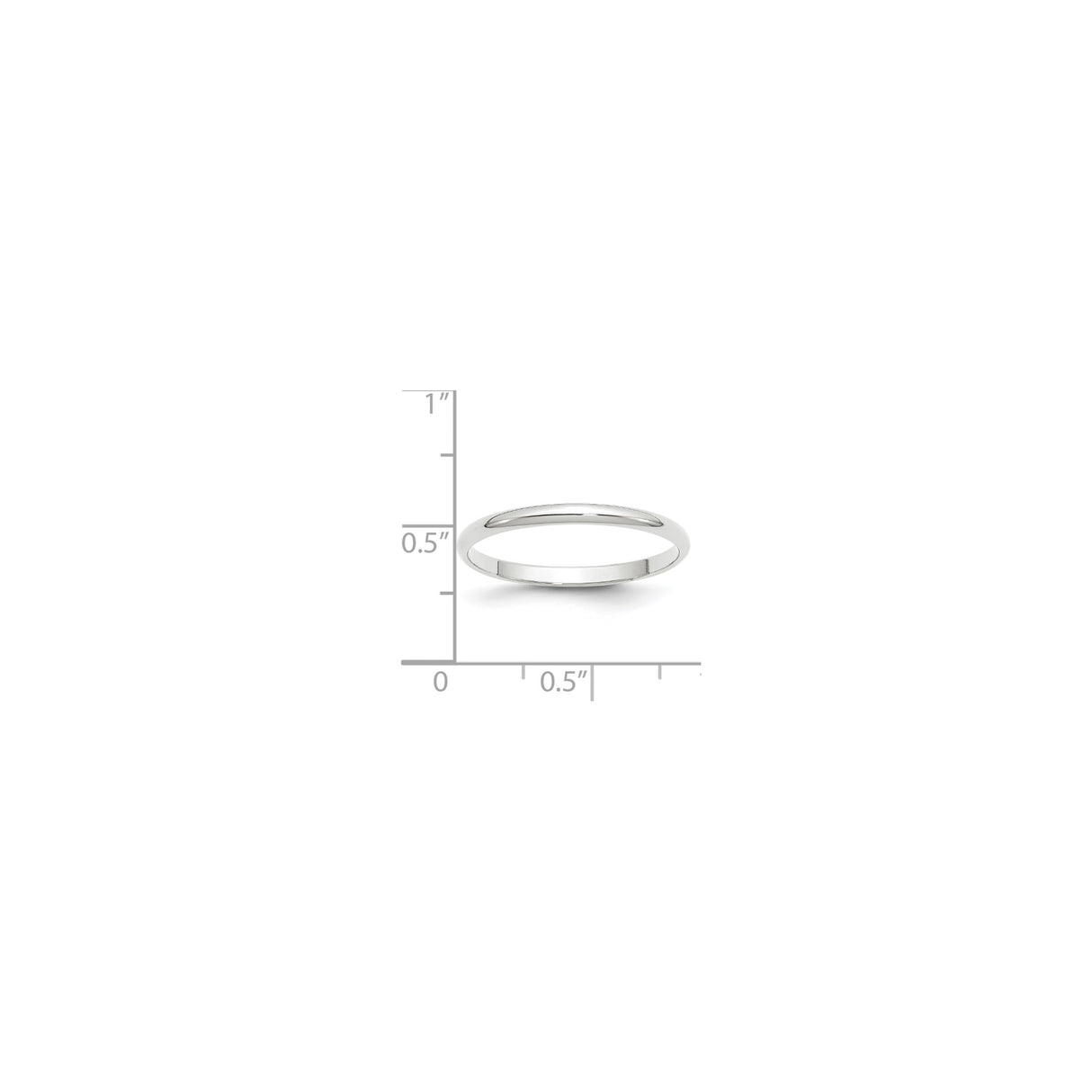 14k White Gold Domed, Lightweight wedding band ring shown for scale