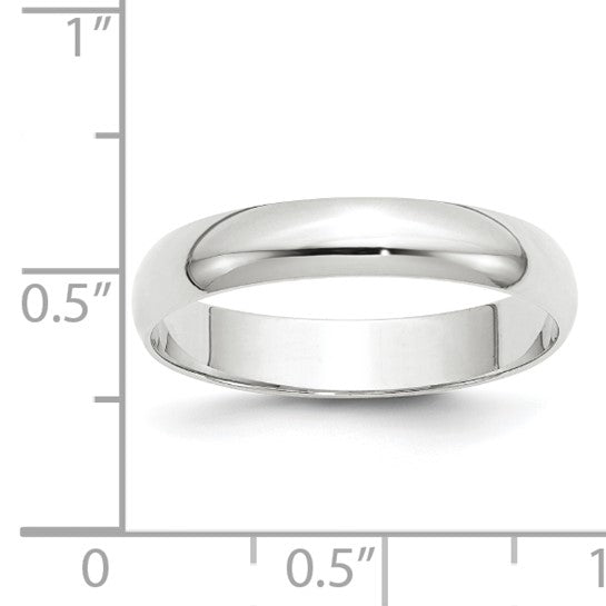 14K White Gold Half-Round Wedding Band, Lightweight Solid 4mm Domed No Stone