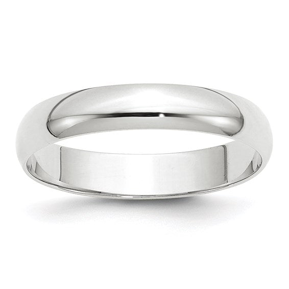 14K White Gold Half-Round Wedding Band, Lightweight Solid 4mm Domed No Stone