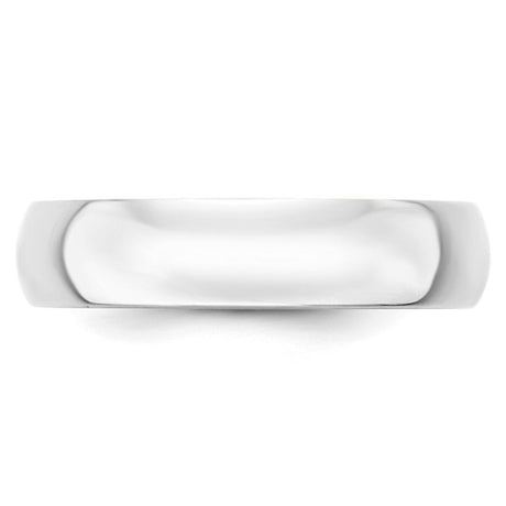 14K White Gold Half-Round Wedding Band, Lightweight 5mm Wide, Domed Silhouette