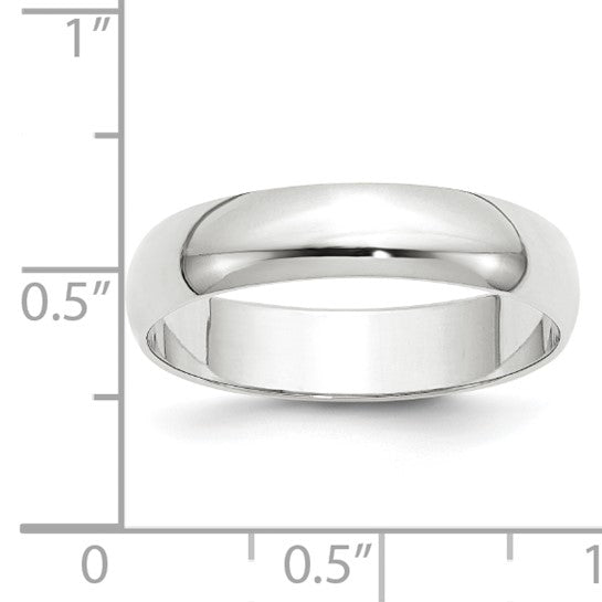 14K White Gold Half-Round Wedding Band, Lightweight 5mm Wide, Domed Silhouette