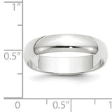 14K White Gold Half-Round Wedding Band, Lightweight 5mm Wide, Domed Silhouette