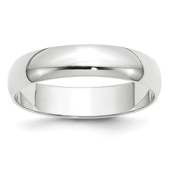 14K White Gold Half-Round Wedding Band, Lightweight 5mm Wide, Domed Silhouette
