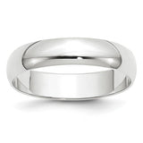 14K White Gold Half-Round Wedding Band, Lightweight 5mm Wide, Domed Silhouette