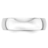 14k White Gold Half-Round 6mm Lightweight Wedding Band With Domed, Polished Finish