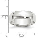 14k White Gold Half-Round 6mm Lightweight Wedding Band With Domed, Polished Finish
