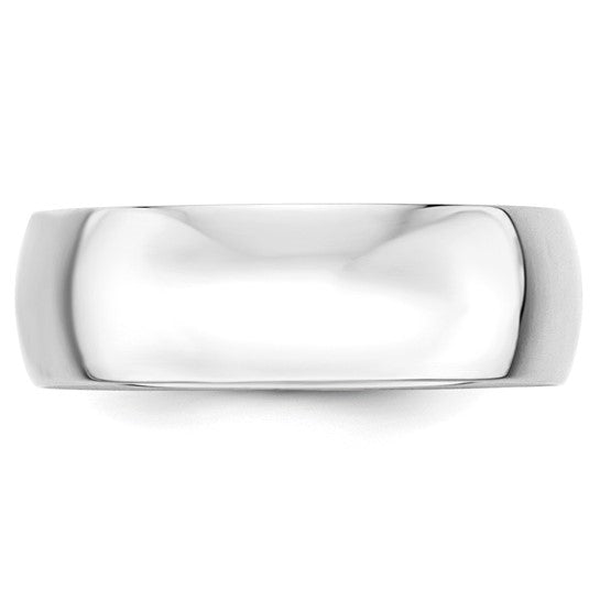 14K White Gold Half-Round Domed Wedding Band, No Stone, 7mm Lightweight Solid Ring