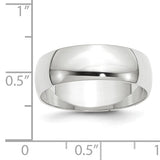14K White Gold Half-Round Domed Wedding Band, No Stone, 7mm Lightweight Solid Ring
