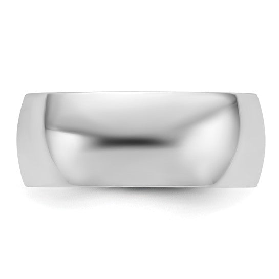 14K White Gold Domed Half Round Wedding Band 8mm Lightweight No Stone