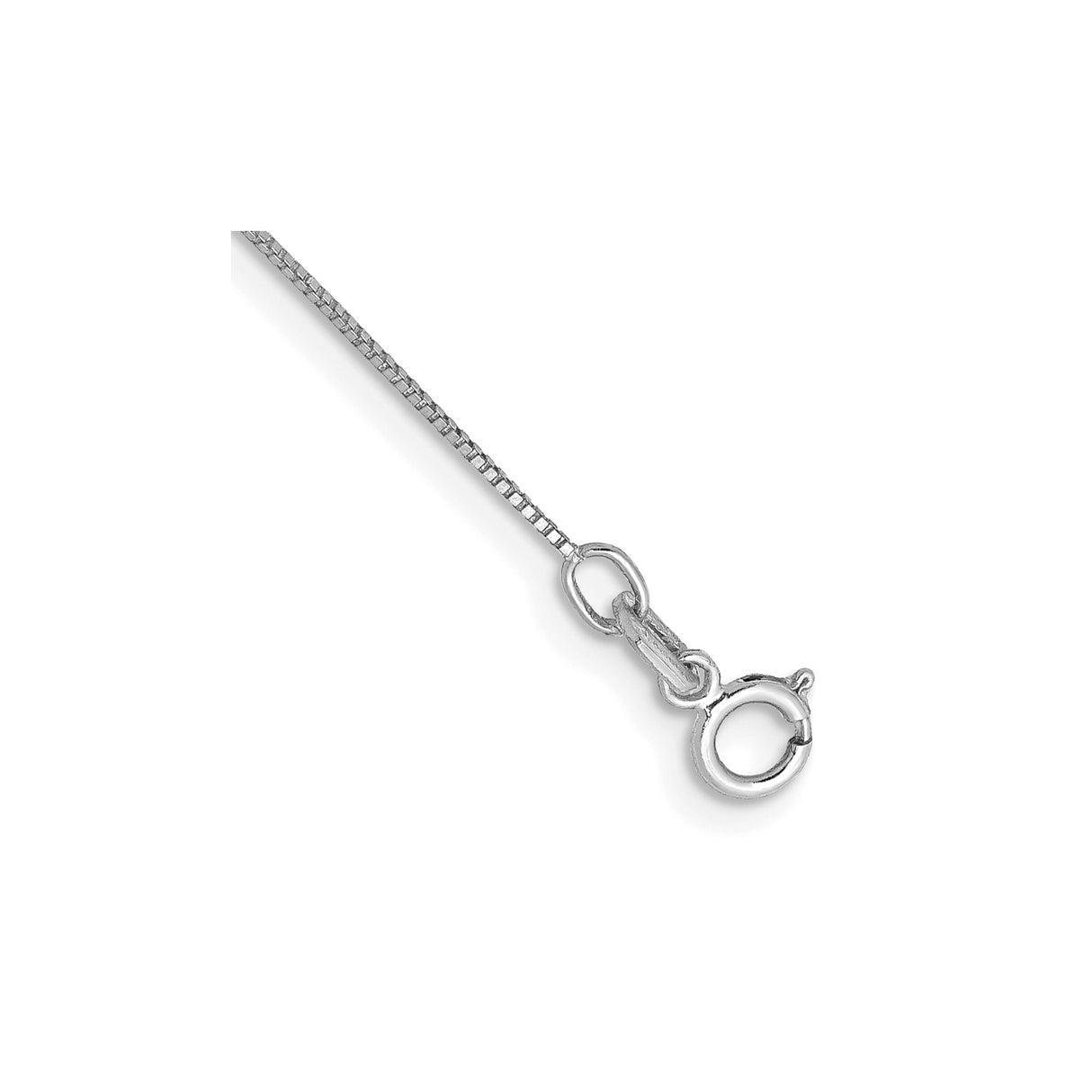 14K White Gold 0.5 mm Box Chain Necklace, Polished detail view