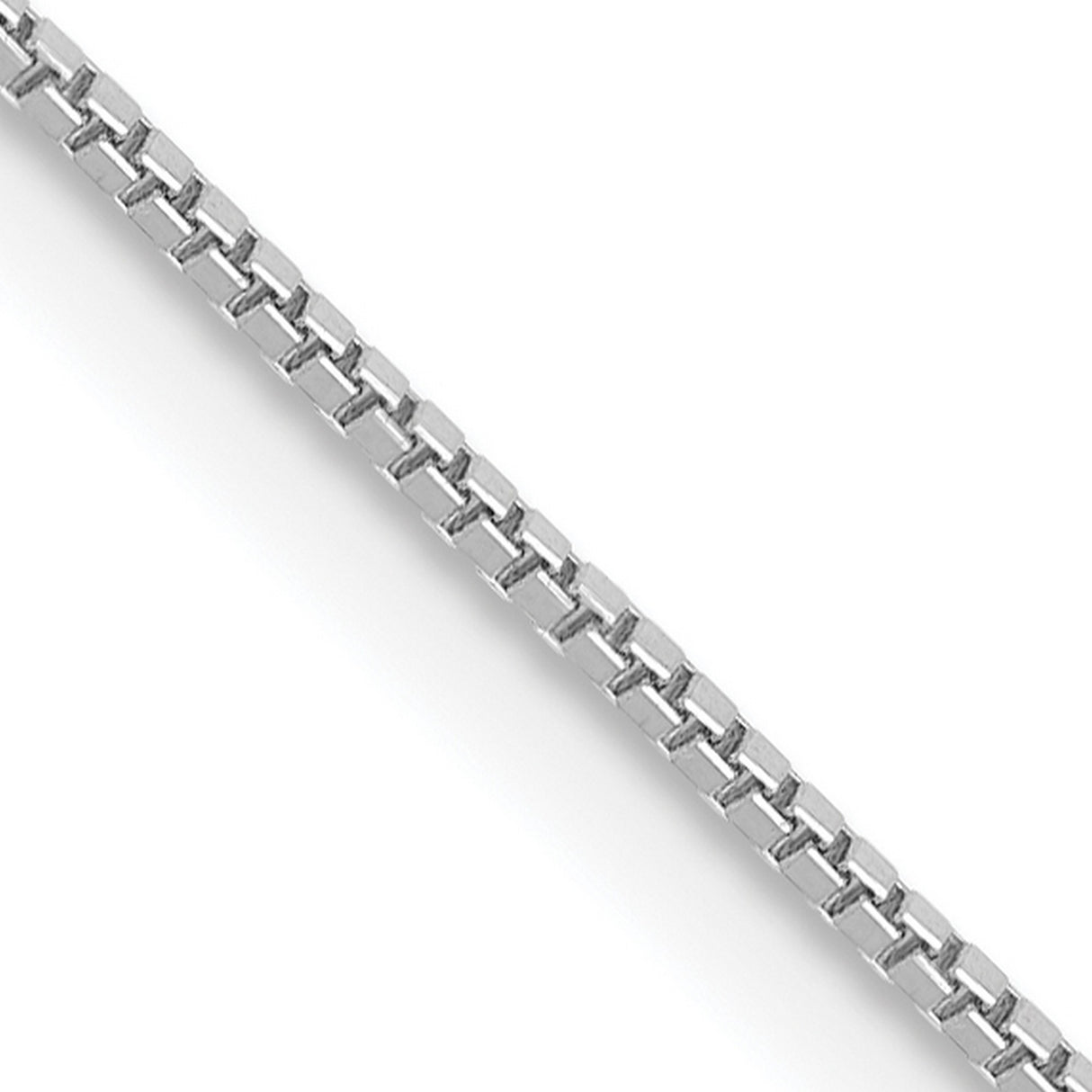 14K White Gold 0.7 mm Box Chain Necklace, Polished detail view