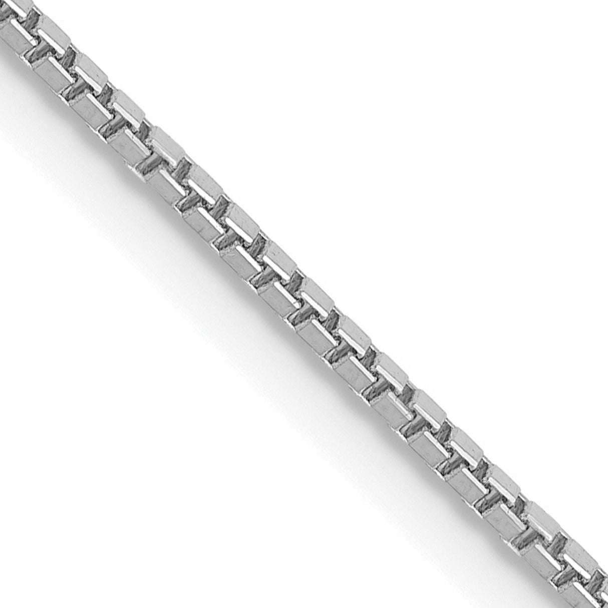 14K White Gold 1.05 mm Box Chain Necklace, Polished detail view