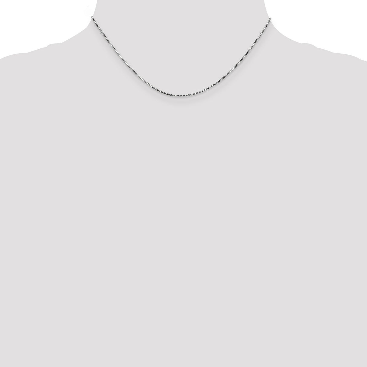 14K White Gold 0.9 mm Box Chain Necklace, Polished detail view