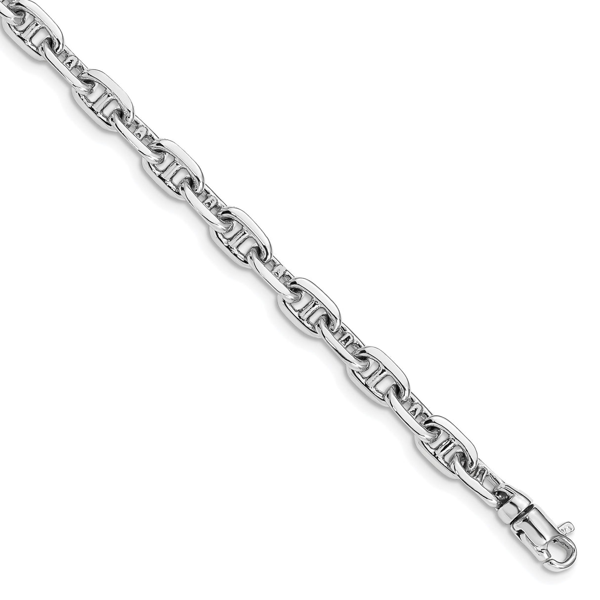14K White Gold 5.1 mm Polished Chain Bracelet, Solid detail view