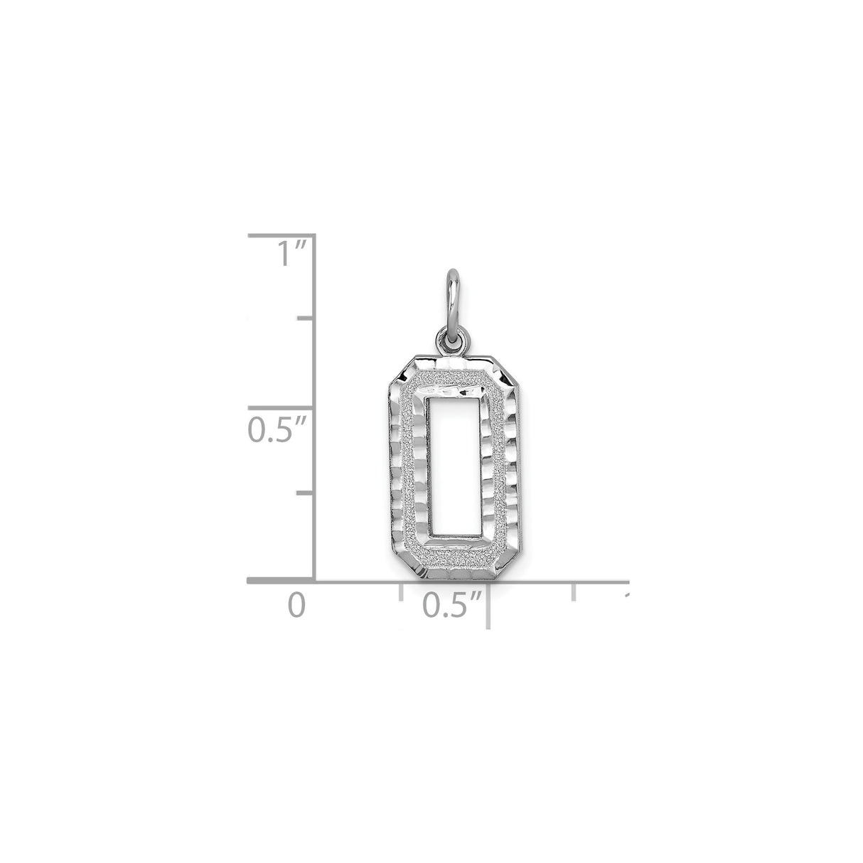 14k White Gold Number Zero Pendant, Textured and Polished Unisex Charm