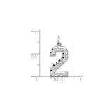 14k White Gold Number Two Charm Pendant, Polished and Textured Numeric Jewelry