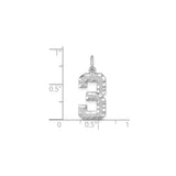 14k White Gold Number 3 Pendant with Polished Finish and Textured Design