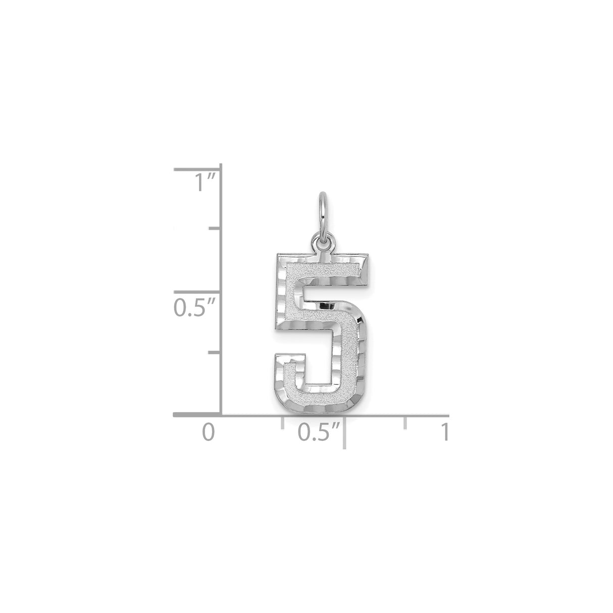 14k White Gold Number 5 Pendant, Textured and Polished Numeric Charm