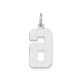 14k White Gold Number 6 Pendant Charm with Diamond-Cut Edges and Textured Surface