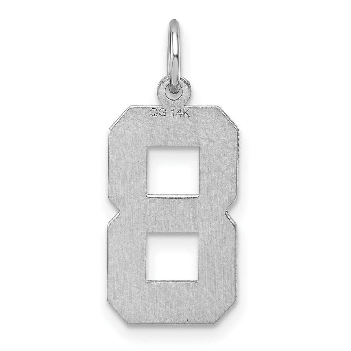 Large Satin Accented Inlay Number 8 Charm Pendant in Real 14k White Gold