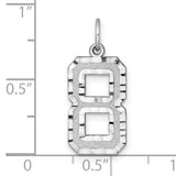 Large Satin Accented Inlay Number 8 Charm Pendant in Real 14k White Gold