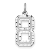 Large Satin Accented Inlay Number 8 Charm Pendant in Real 14k White Gold
