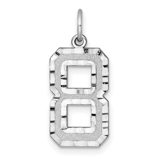 Large Satin Accented Inlay Number 8 Charm Pendant in Real 14k White Gold