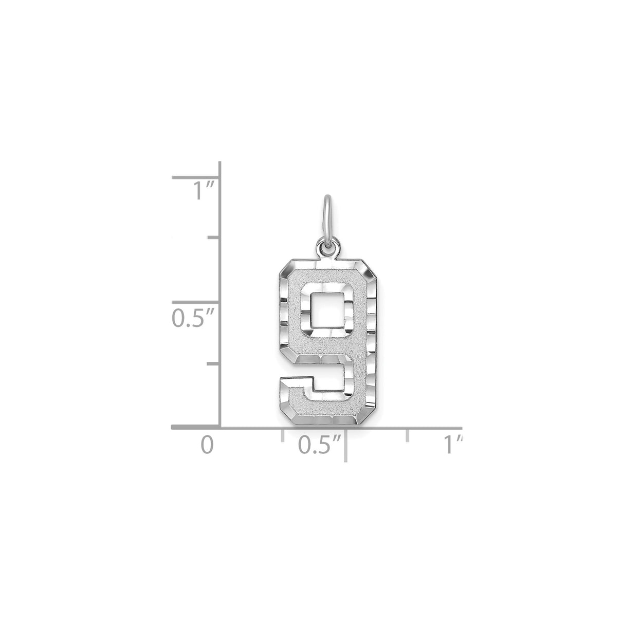 14k White Gold Number 9 Pendant Charm, Bold Block Design with Textured and Polished Finish