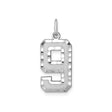 14k White Gold Number 9 Pendant Charm, Bold Block Design with Textured and Polished Finish