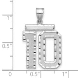 Large Brushed Diamond-cut Number 10 Charm Pendant in Real 14k White Gold