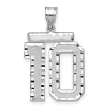 Large Brushed Diamond-cut Number 10 Charm Pendant in Real 14k White Gold