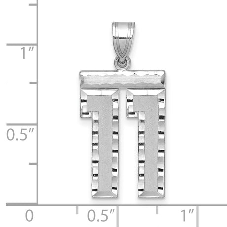 Large Brushed Diamond-cut Number 11 Charm Pendant in Real 14k White Gold