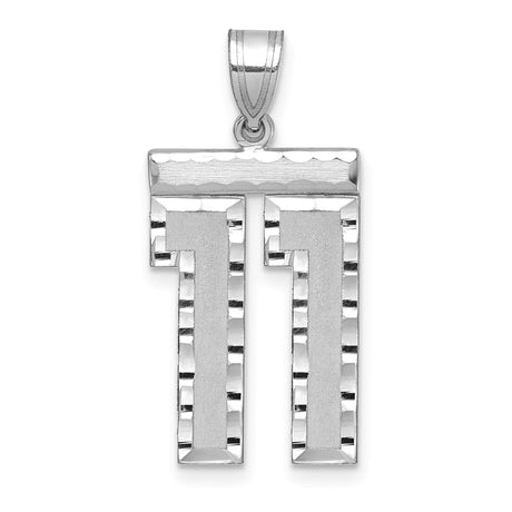 Large Brushed Diamond-cut Number 11 Charm Pendant in Real 14k White Gold