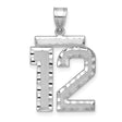 Large Brushed Diamond-cut Number 12 Charm Pendant in Real 14k White Gold