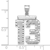 Large Brushed Diamond-cut Number 13 Charm Pendant in Real 14k White Gold