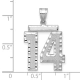 Large Satin Accented Inlay Number 14 Charm Pendant in Real 14k White Gold