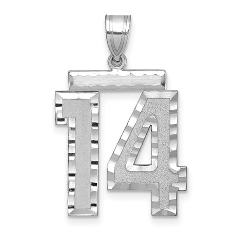 Large Satin Accented Inlay Number 14 Charm Pendant in Real 14k White Gold
