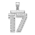 Large Brushed Diamond-cut Number 17 Charm Pendant in Real 14k White Gold