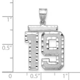 Large Brushed Diamond-cut Number 19 Charm Pendant in Real 14k White Gold
