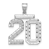 Large Brushed Diamond-cut Number 20 Charm Pendant in Real 14k White Gold