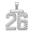 Large Brushed Diamond-cut Number 26 Charm Pendant in Real 14k White Gold