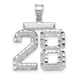 Large Brushed Diamond-cut Number 28 Charm Pendant in Real 14k White Gold