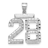 Large Brushed Diamond-cut Number 28 Charm Pendant in Real 14k White Gold