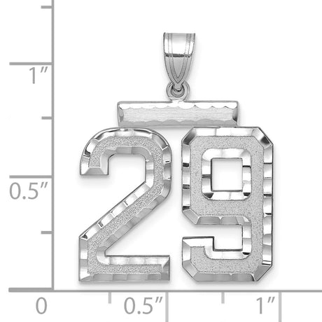 Large Brushed Diamond-cut Number 29 Charm Pendant in Real 14k White Gold